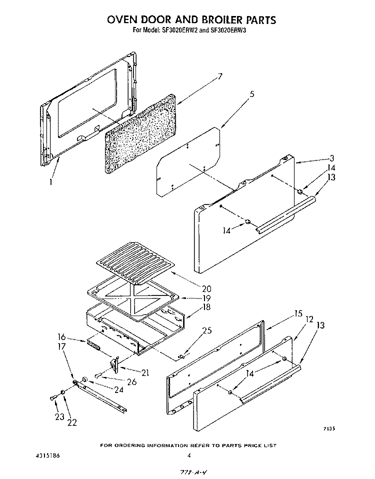 OVEN DOOR AND BROILER Diagram and Parts List for SF3020ERW2  Whirlpool Range