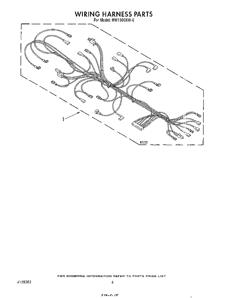 WIRING HARNESS , LIT/OPTIONAL Diagram and Parts List for MW1500XW0  Whirlpool Wall Oven