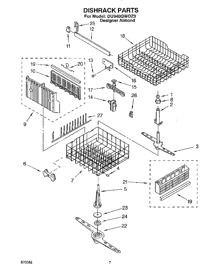 DISHRACK, LIT/OPTIONAL Diagram and Parts List for DU940QWDZ3  Whirlpool Dishwasher