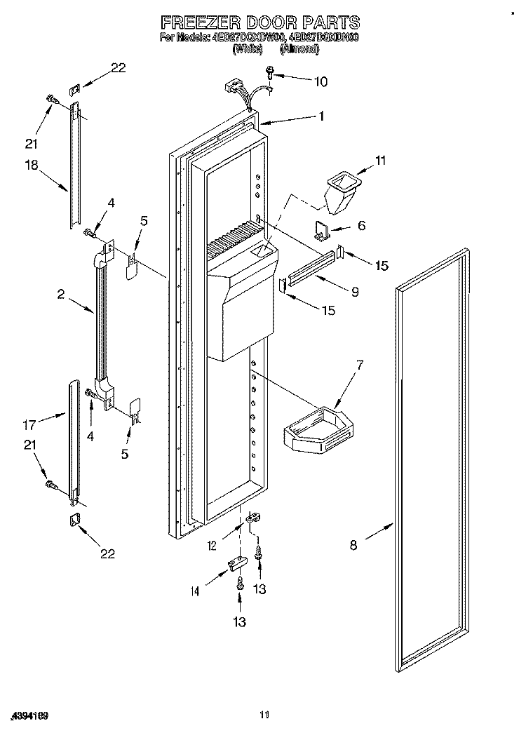 FREEZER DOOR Diagram and Parts List for 4ED27DQXDN00  Whirlpool Refrigerator