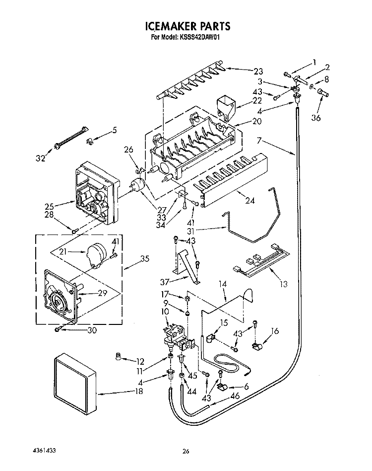ICEMAKER, LITERATURE AND OPTIONAL Diagram and Parts List for KSSS42DAW01  KitchenAid Refrigerator