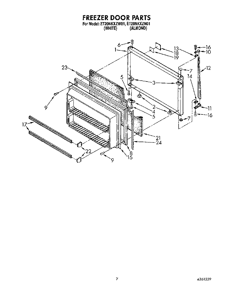 FREEZER DOOR Diagram and Parts List for ET20NKXZW01  Whirlpool Refrigerator