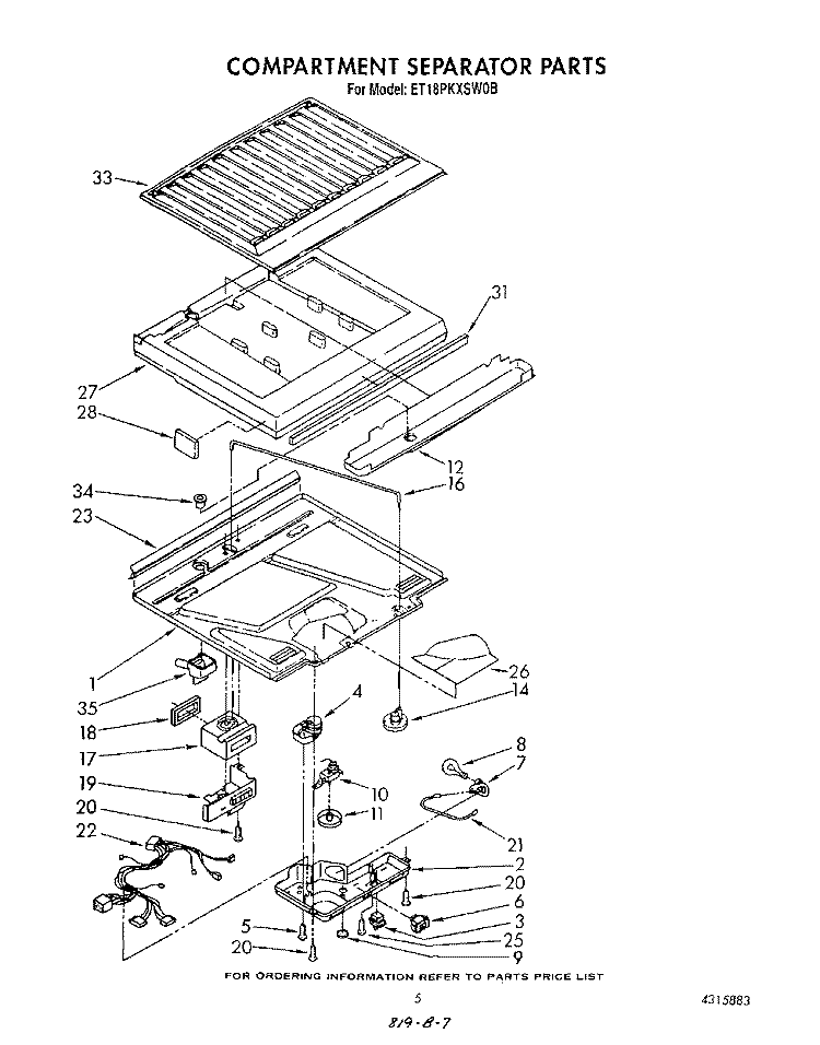COMPARTMENT SEPARATOR Diagram and Parts List for ET18PKXSW0B  Whirlpool Refrigerator