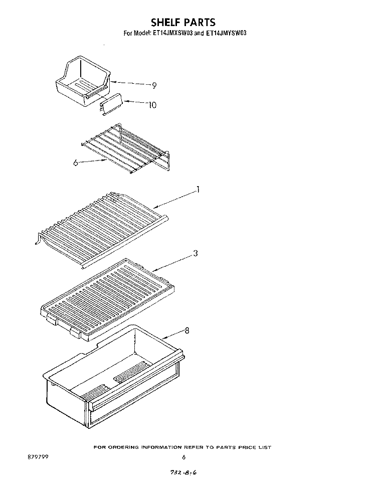SHELF Diagram and Parts List for ET14JMYSG03  Whirlpool Refrigerator
