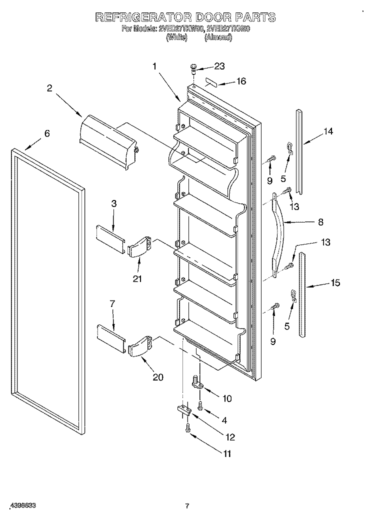 REFRIGERATOR DOOR Diagram and Parts List for 2VED27TKW00  Whirlpool Refrigerator