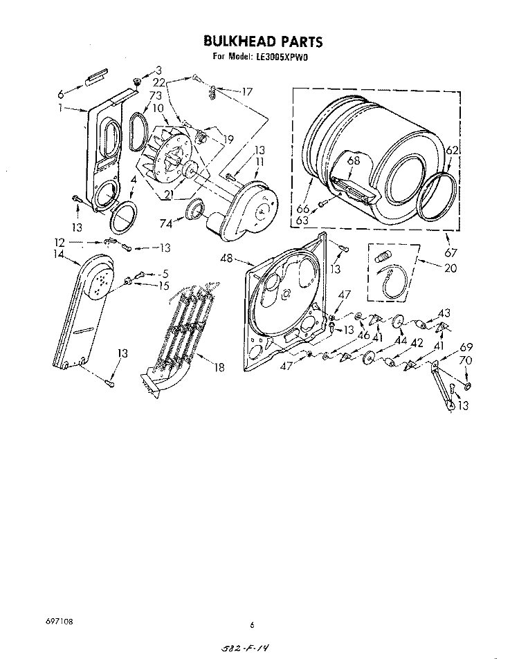 SECTION Diagram and Parts List for LE3005XPW0  Whirlpool Dryer