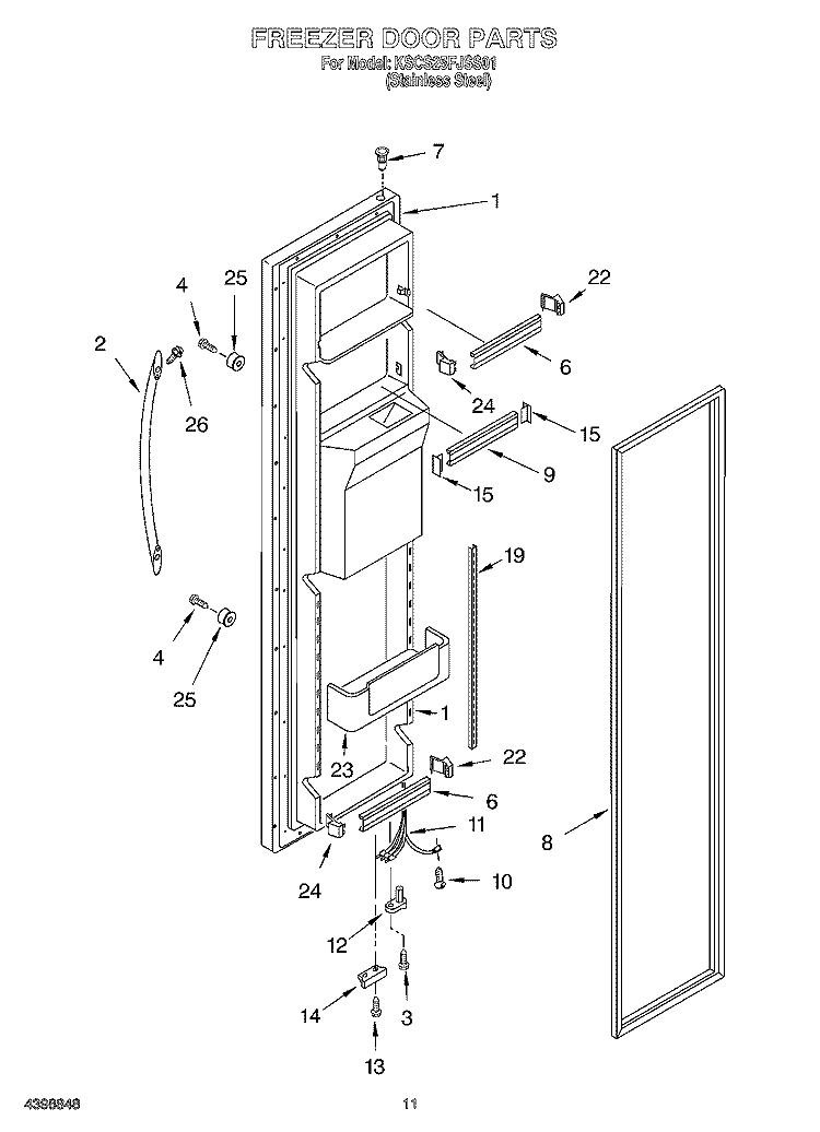FREEZER DOOR Diagram and Parts List for KSCS25FJSS01  KitchenAid Refrigerator