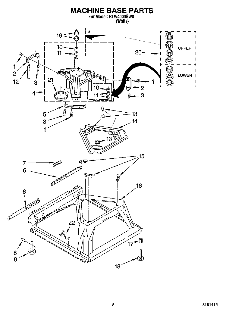 MACHINE BASE PARTS Diagram and Parts List for RTW4000SW0  Roper Washer