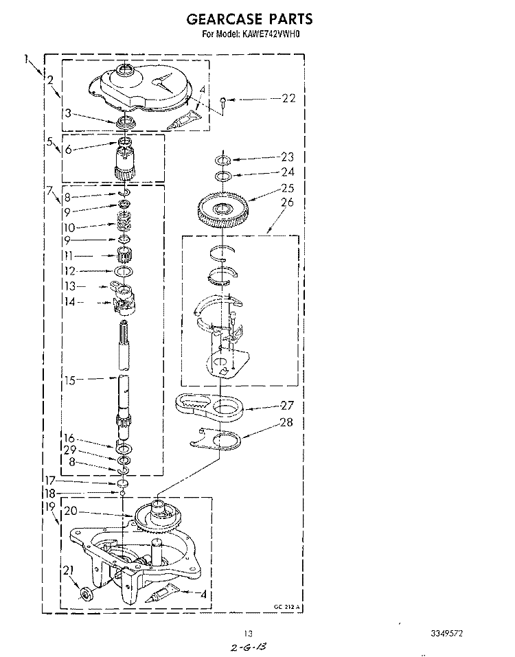 GEARCASE Diagram and Parts List for KAWE742VWH0  KitchenAid Washer