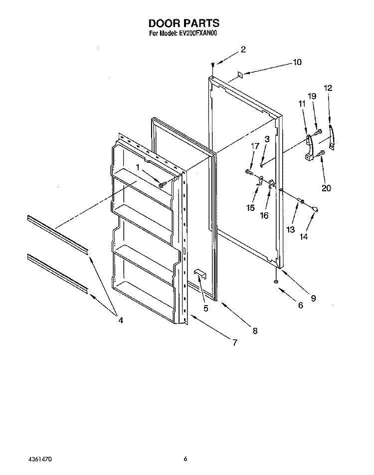 DOOR Diagram and Parts List for EV200FXAN00  Whirlpool Freezer
