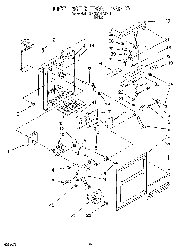 DISPENSER FRONT Diagram and Parts List for 3XARG458GD01  Whirlpool Refrigerator