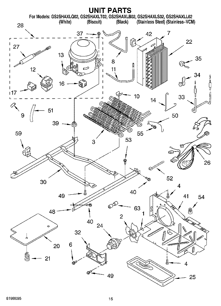 UNIT Diagram and Parts List for GS2SHAXLS02  Whirlpool Refrigerator