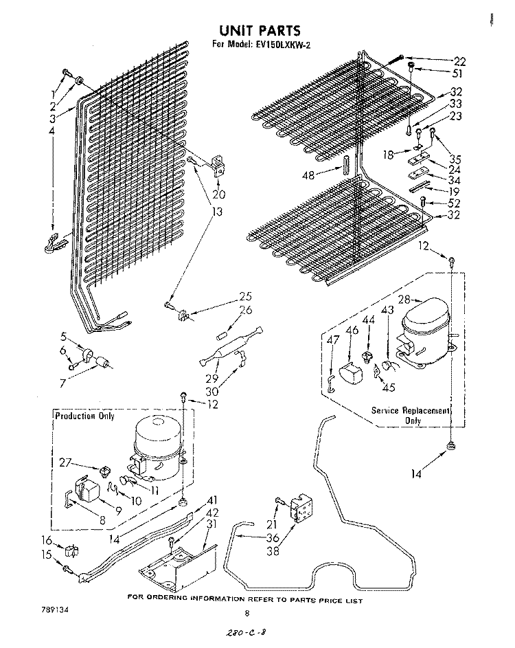 UNIT Diagram and Parts List for EV150LXKW2  Whirlpool Freezer