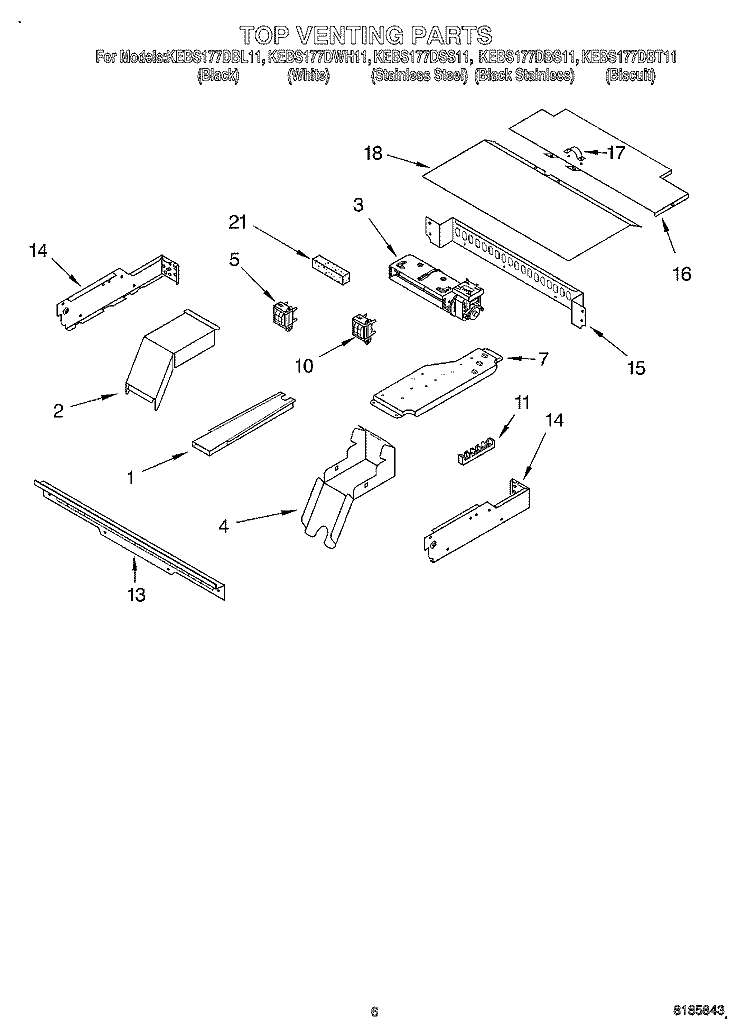 TOP VENTING, OPTIONAL Diagram and Parts List for KEBS177DBL11  KitchenAid Wall Oven
