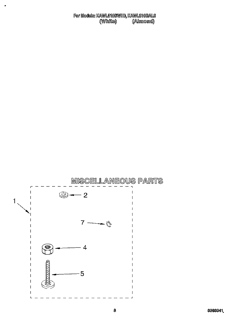 MISCELLANEOUS Diagram and Parts List for KAWL510BWH0  KitchenAid Washer