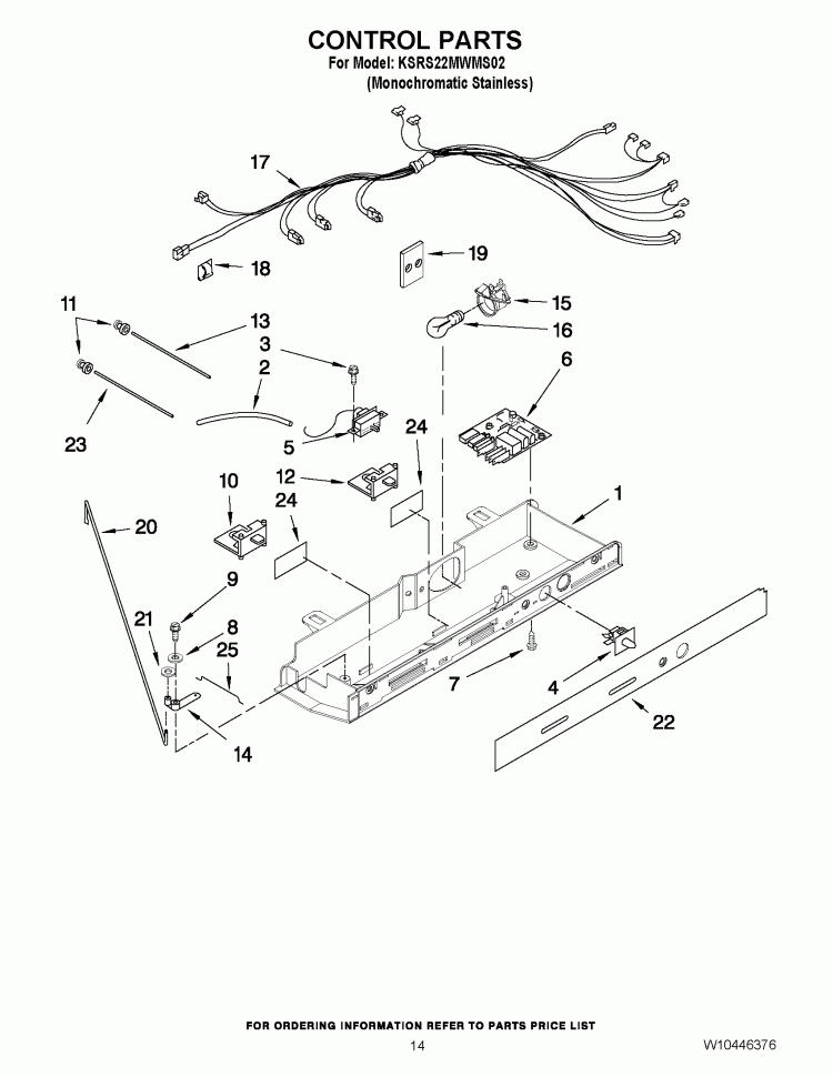 CONTROL PARTS Diagram and Parts List for KSRS22MWMS02  KitchenAid Refrigerator