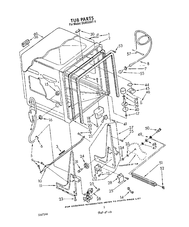 TUB , LITERATURE AND OPTIONAL Diagram and Parts List for DU8550XT5  Whirlpool Dishwasher
