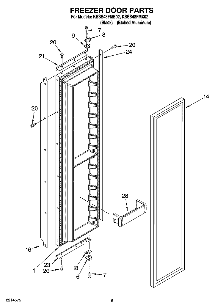 FREEZER DOOR PARTS Diagram and Parts List for KSSS48FMX02  KitchenAid Refrigerator
