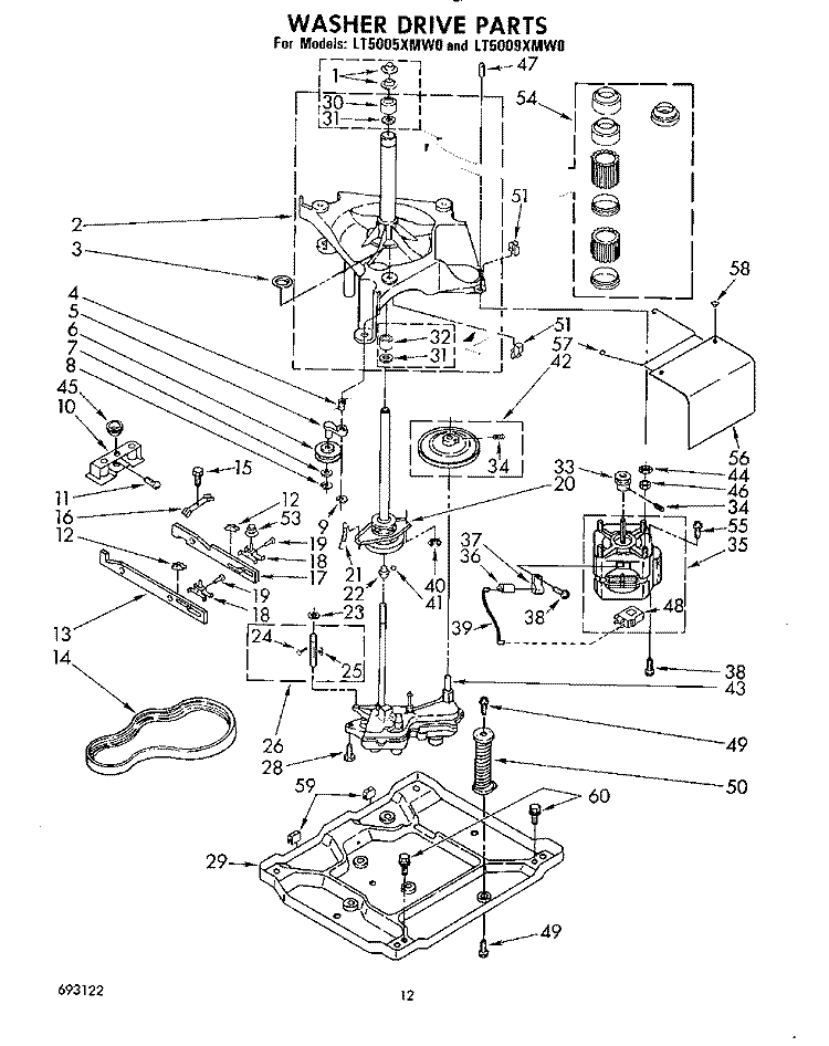 WASHER DRIVE Diagram and Parts List for LT5005XMW0  Whirlpool Washer Dryer Combo