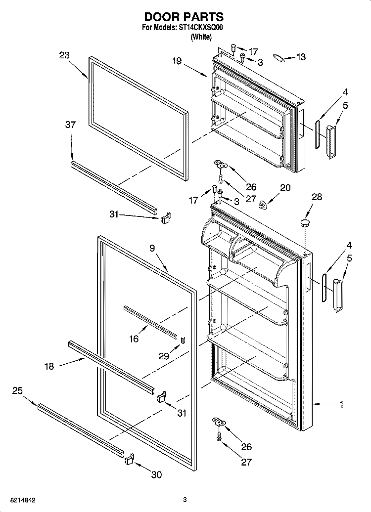 DOOR PARTS Diagram and Parts List for ST14CKXSQ00  Whirlpool Refrigerator