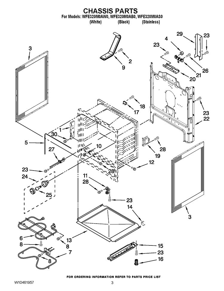 CHASSIS PARTS Diagram and Parts List for WFE320M0AB0  Whirlpool Range