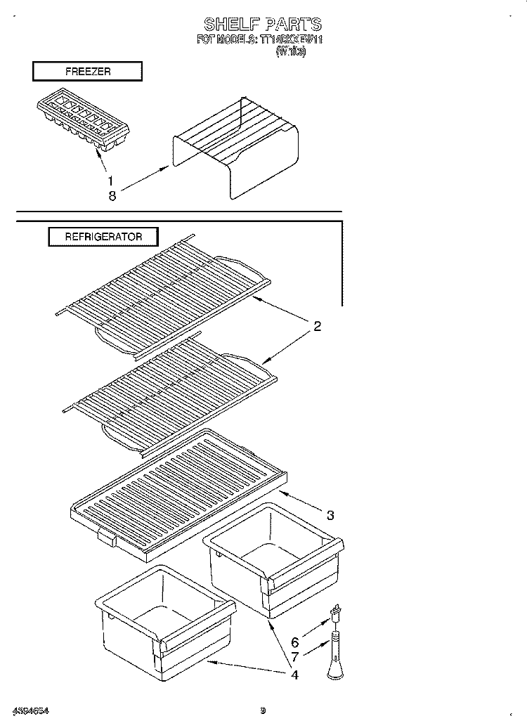 SHELF, LIT/OPTIONAL Diagram and Parts List for TT14DKXEW11  Estate Refrigerator