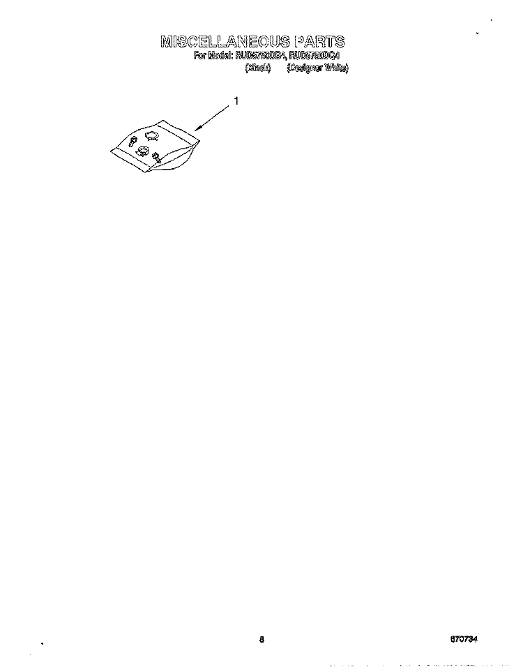 MISCELLANEOUS, LIT/OPTIONAL Diagram and Parts List for RUD5750DB4  Roper Dishwasher