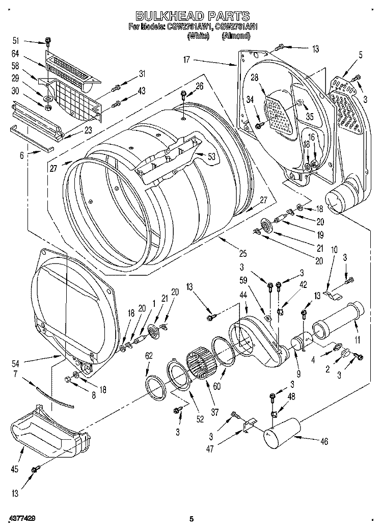 BULKHEAD, LIT/OPTIONAL Diagram and Parts List for CGW2761AW1  Whirlpool Dryer