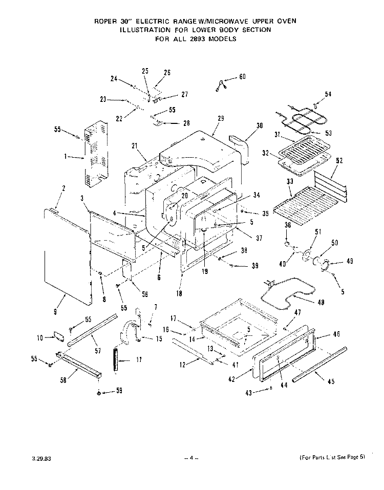 OVEN DOOR Diagram and Parts List for 2893W0A  Roper Range