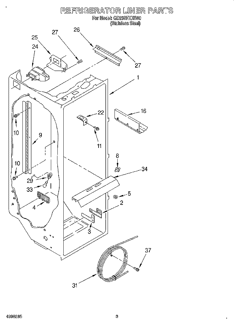 REFRIGERATOR LINER Diagram and Parts List for GD25SFXHS00  Whirlpool Refrigerator
