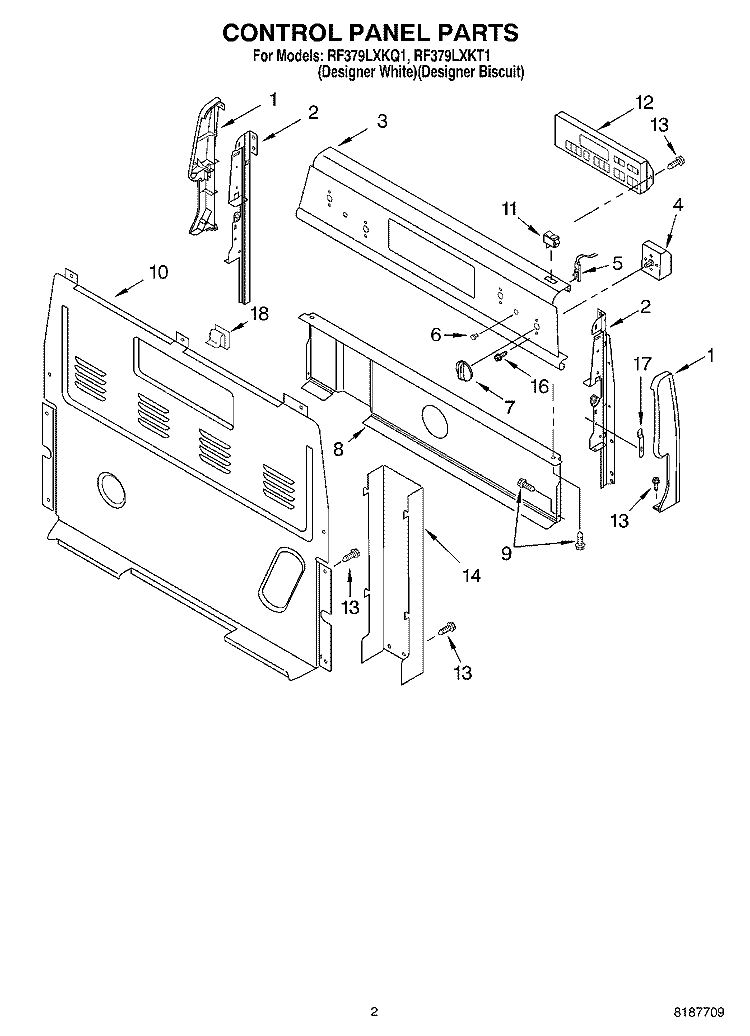 CONTROL PANEL PARTS Diagram and Parts List for RF379LXKQ1  Whirlpool Range