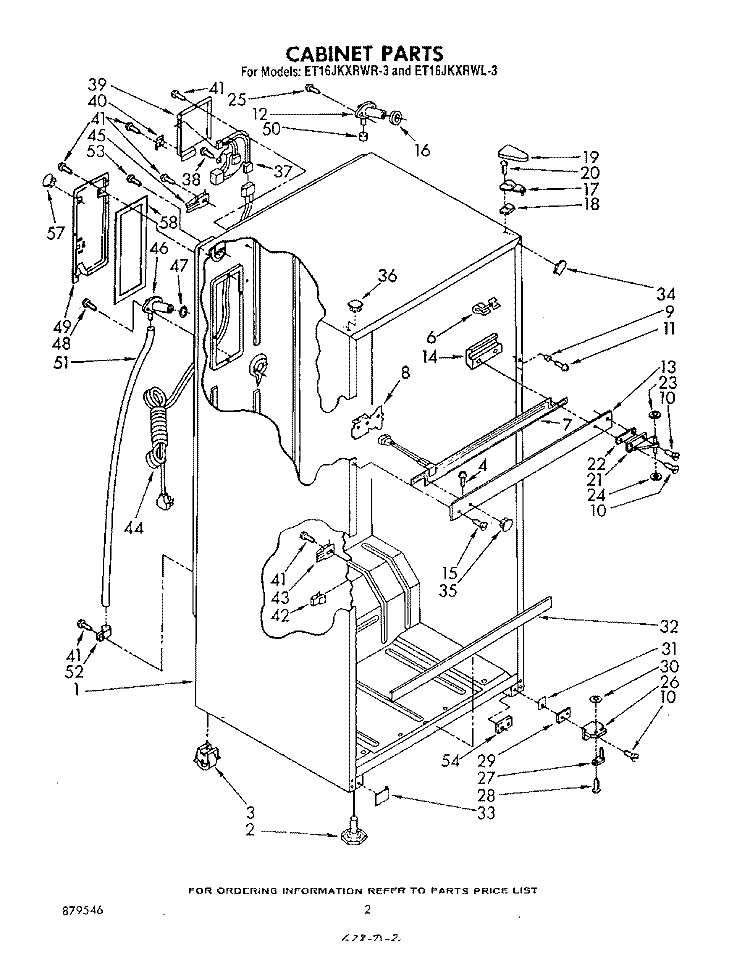 CABINET Diagram and Parts List for ET16JKXRWR3  Whirlpool Refrigerator