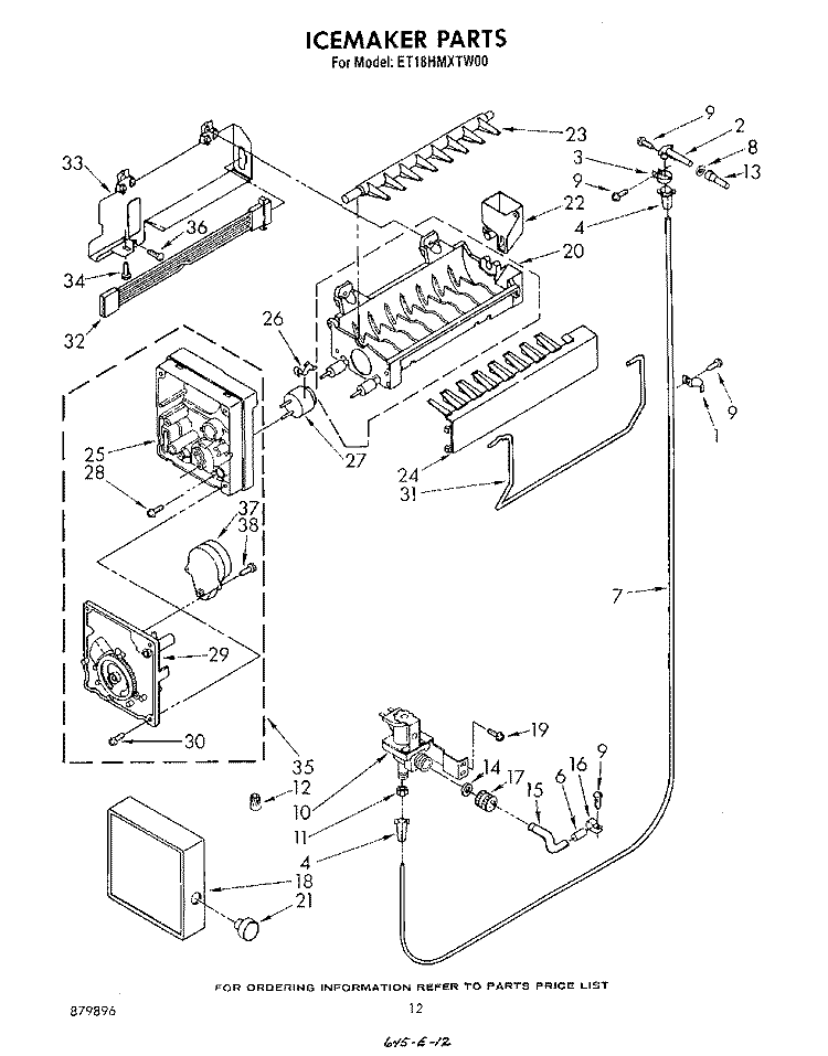 ICEMAKER, LIT/OPTIONAL Diagram and Parts List for ET18HMXTF00  Whirlpool Refrigerator
