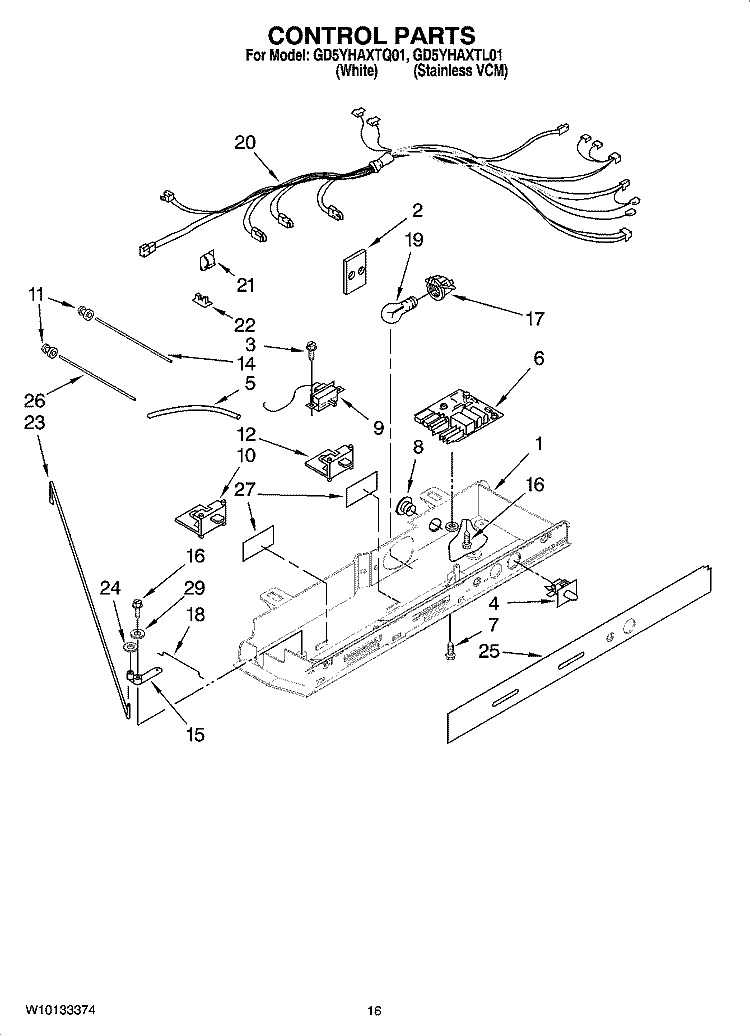 CONTROL PARTS Diagram and Parts List for GD5YHAXTQ01  Whirlpool Refrigerator
