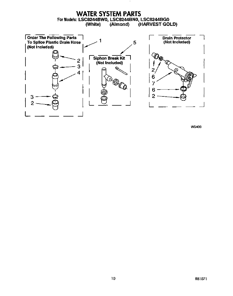 WATER SYSTEM Diagram and Parts List for LSC8244BW0  Whirlpool Washer