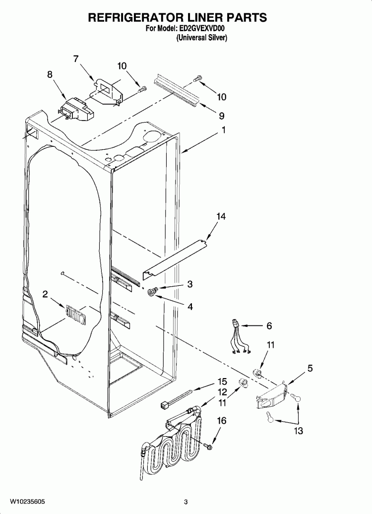 REFRIGERATOR LINER PARTS Diagram and Parts List for ED2GVEXVD00  Whirlpool Refrigerator