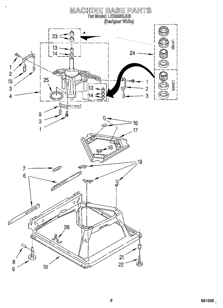 MACHINE BASE Diagram and Parts List for LXR6432JQ0  Whirlpool Washer