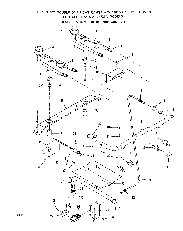 BURNER Diagram and Parts List for 1872W1A  Roper Range