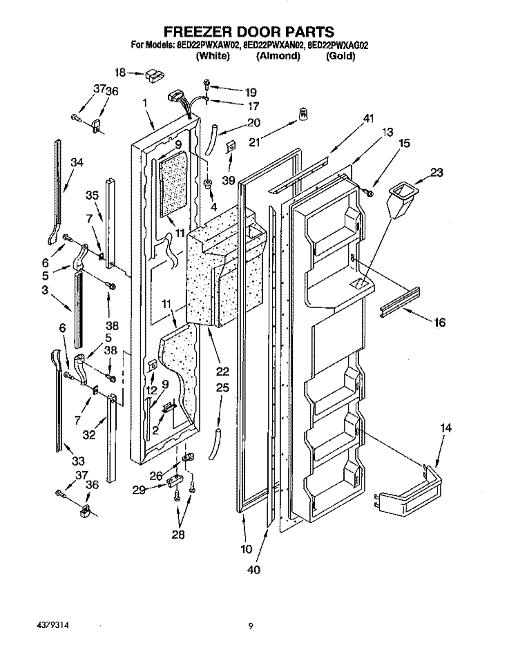 FREEZER DORO Diagram and Parts List for 8ED22PWXAW02  Whirlpool Refrigerator