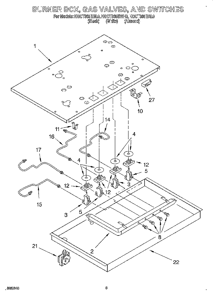 SECTION Diagram and Parts List for KGCT365EWH0  KitchenAid Cooktop