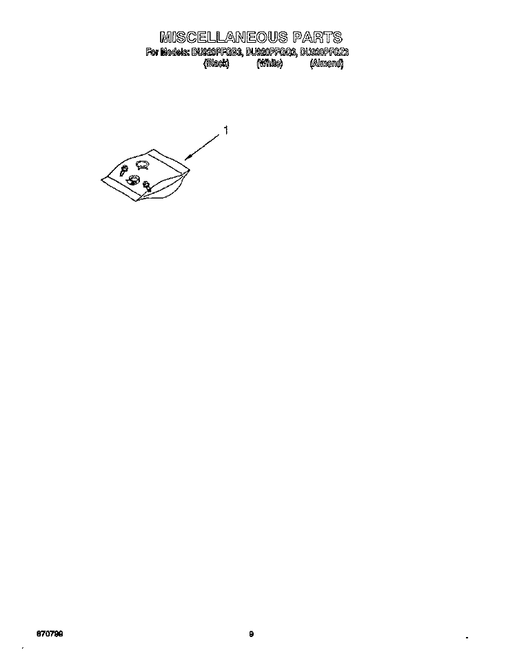 MISCELLANEOUS, OPTIONAL Diagram and Parts List for DU920PFGQ3  Whirlpool Dishwasher
