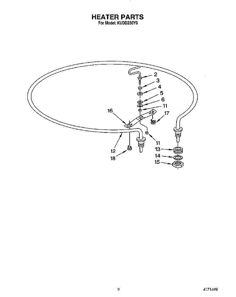 HEATER Diagram and Parts List for KUDD230Y0  KitchenAid Dishwasher