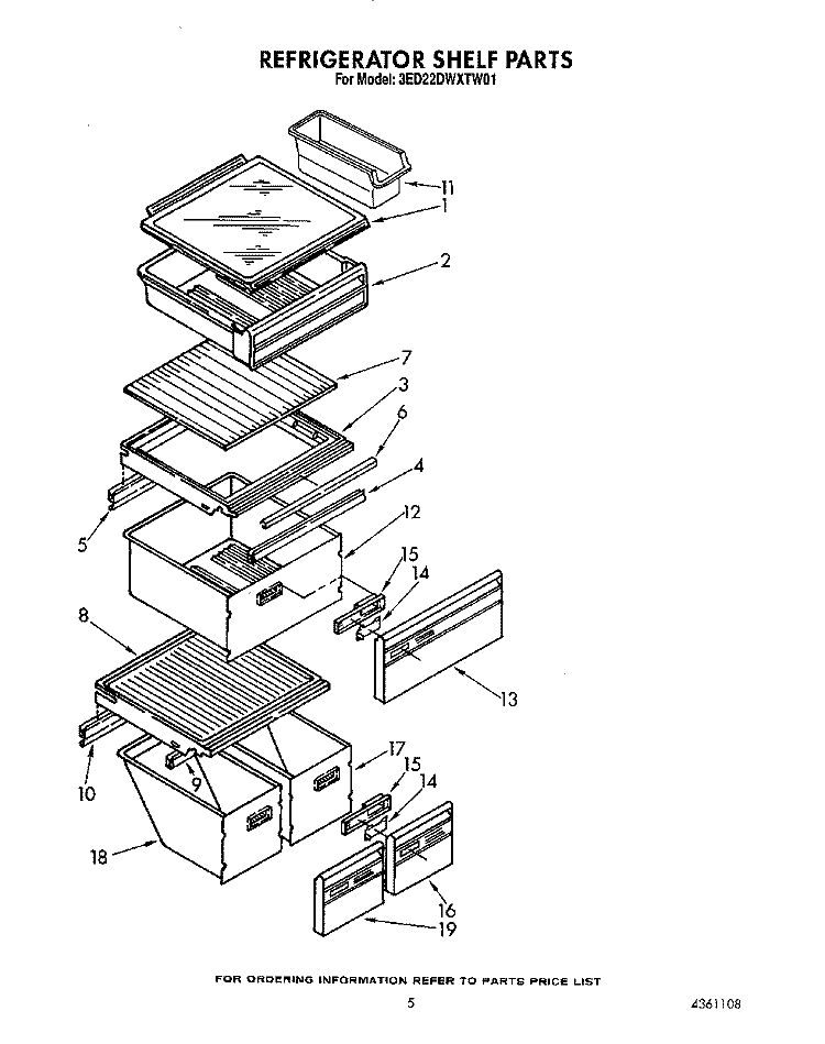 REFRIGERATOR SHELF Diagram and Parts List for 3ED22DWXTN01  Whirlpool Refrigerator