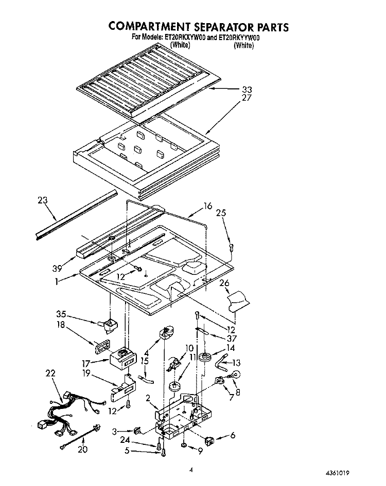 COMPARTMENT SEPARATOR Diagram and Parts List for ET20RKYYW00  Whirlpool Refrigerator