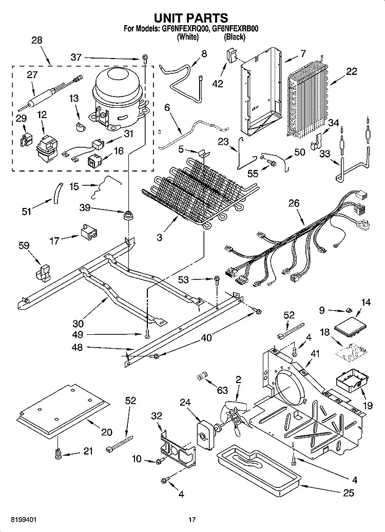 UNIT PARTS Diagram and Parts List for GF6NFEXRQ00  Whirlpool Refrigerator
