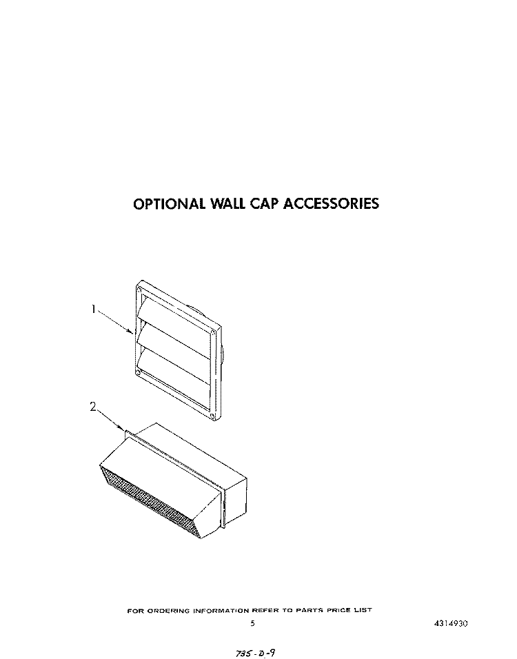 OPTIONAL WALL CAPS Diagram and Parts List for SC8900EMH1  Whirlpool Cooktop