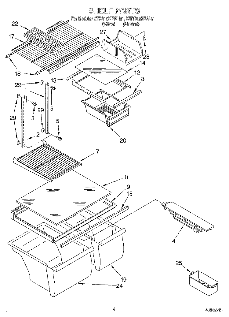 SHELF Diagram and Parts List for KTRD18KEAL01  KitchenAid Refrigerator