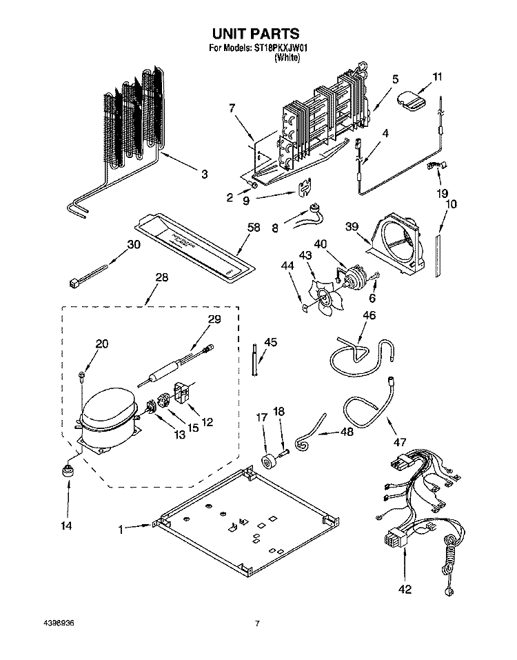UNIT Diagram and Parts List for ST18PKXJW01  Whirlpool Refrigerator
