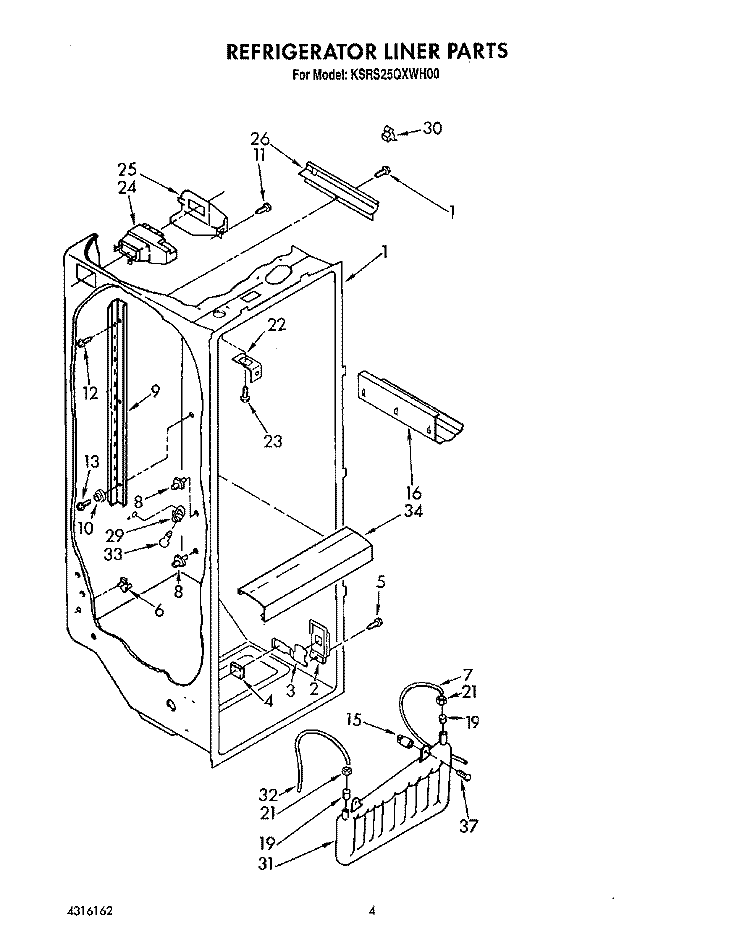 REFRIGERATOR LINER Diagram and Parts List for KSRS25QXAL00  KitchenAid Refrigerator