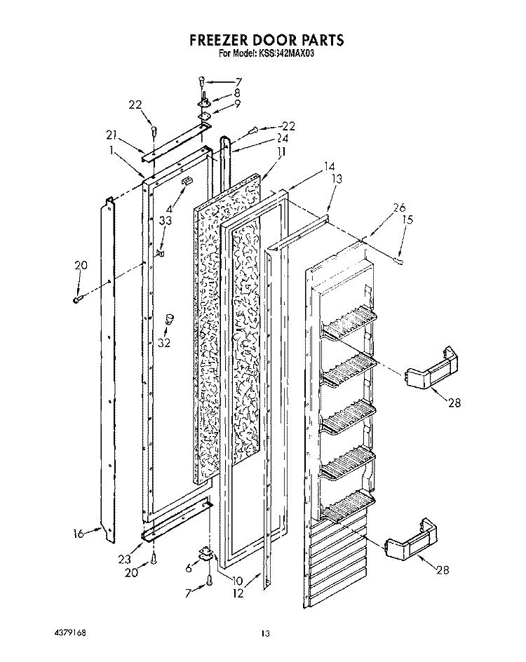 FREEZER DOOR Diagram and Parts List for KSSS42MAX03  KitchenAid Refrigerator